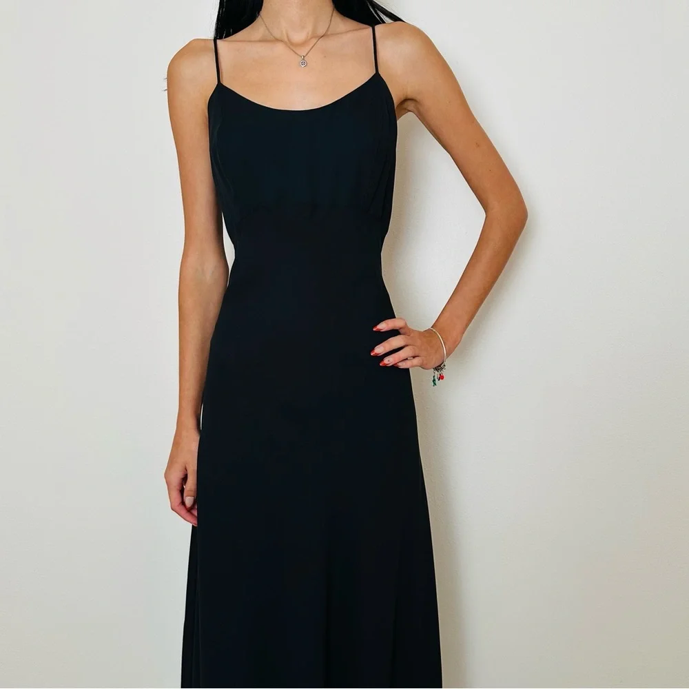 Vintage Hampton Nites Black Slip Evening Gown Spaghetti Strap Maxi Dress - Picture 2 of 8